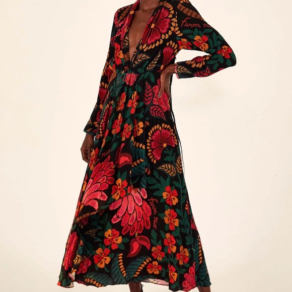 FARM Rio Dresses Black Flowerdoscopic Maxi Dress Farm Rio Poshmark